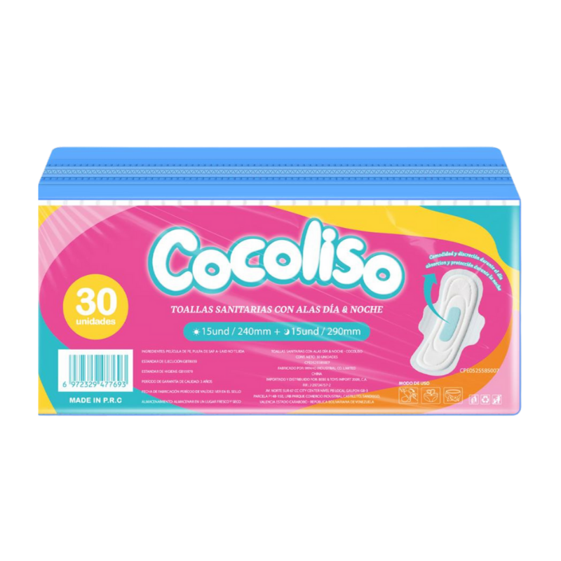 5 Toallas Sanitarias Con Alas Día Y Noche - Cocoliso - Bulto De 24 Paquetes - Imagen 1