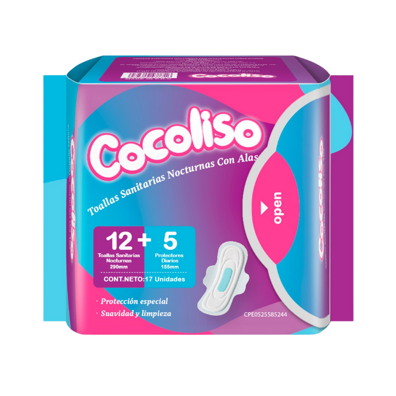 5-3 Toallas Sanitarias Nocturnas Con Alas - Cocoliso - Bulto De 24 Paquetes - Imagen 1